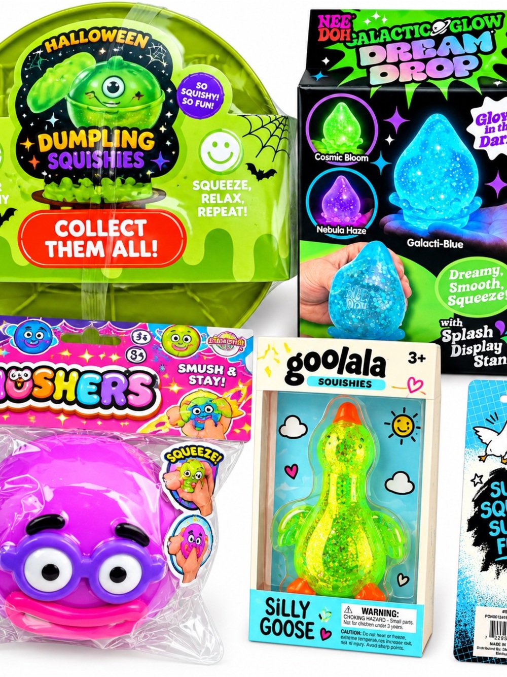 NEW Squishy Toy Bundle Lot – NeeDoh, Smushers, Silly Goose & Halloween Dumpling